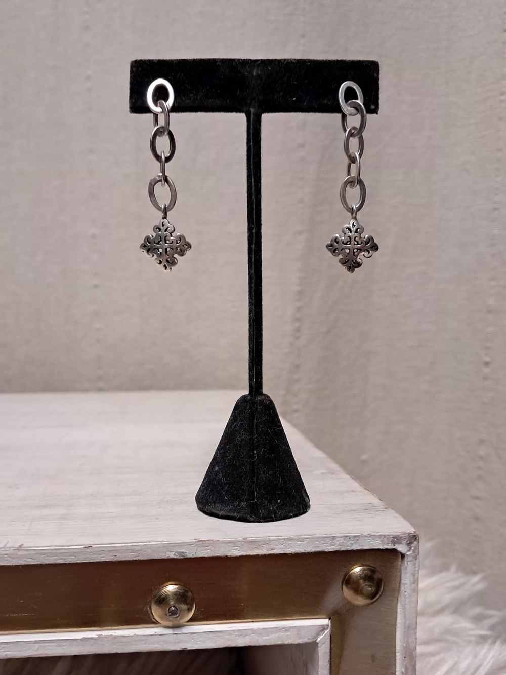 925 Sterling Silver Gothic Inspired Baroque Medallion Drop Dangle Earrings
